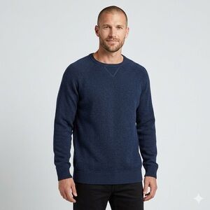 LL Bean Men’s XL-Tall Navy Cotton Cashmere Sweater Crewneck Fisherman Pullover